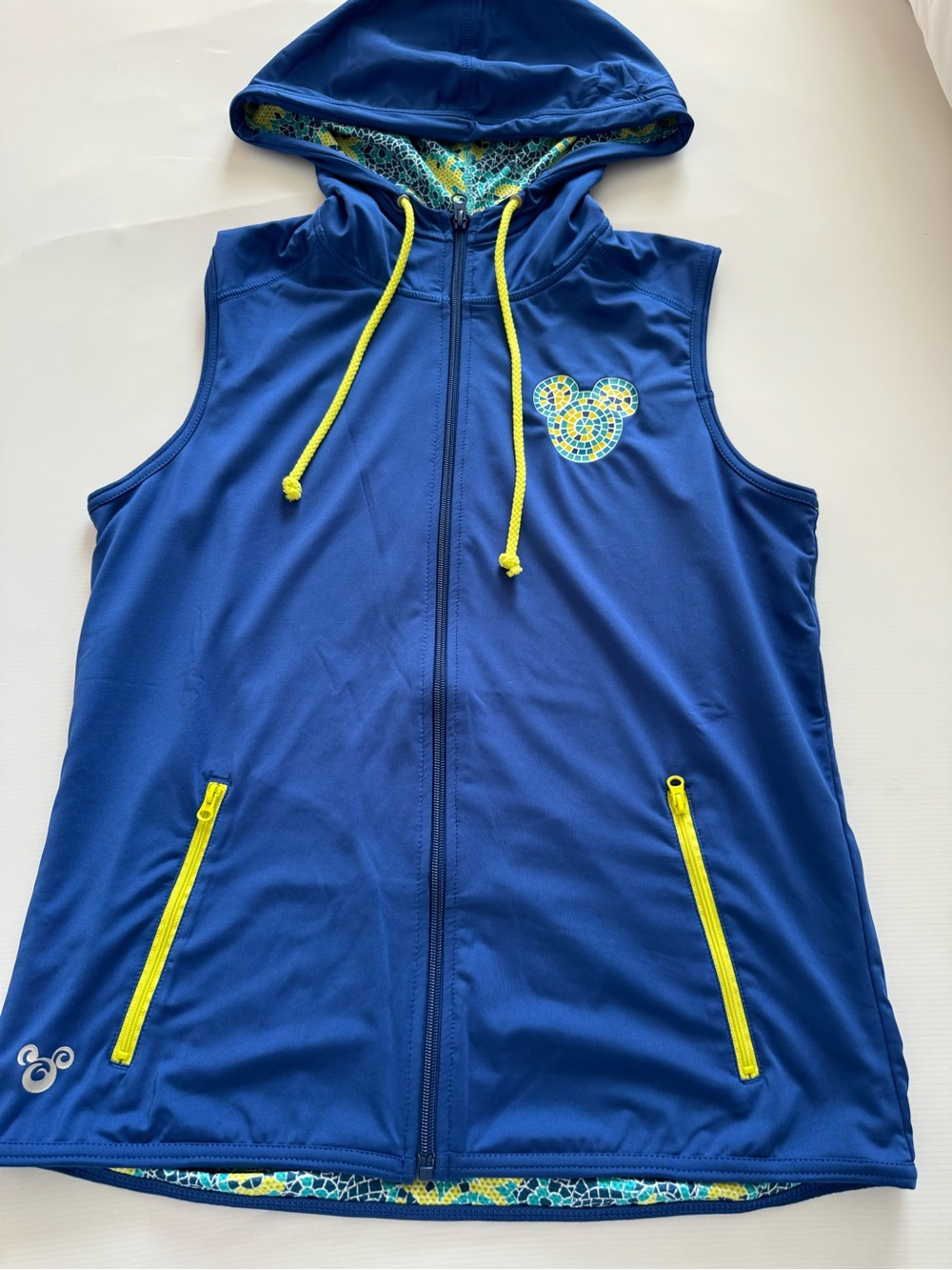 Disney Mosaic-Print Hooded Vest in Teal and Yellow